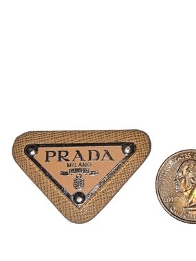 Prada Triangle Patch Designer Metal Charm Vintage Logo Replacement Tan